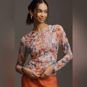 Anthropologie Long-Sleeve Crossover Mesh Top